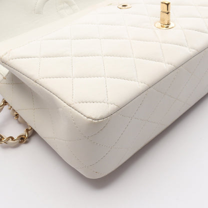 マトラッセ ダブルフラップ Wチェーンショルダーバッグ ラムスキン ホワイト ゴールド金具 シャネル バッグ CHANEL