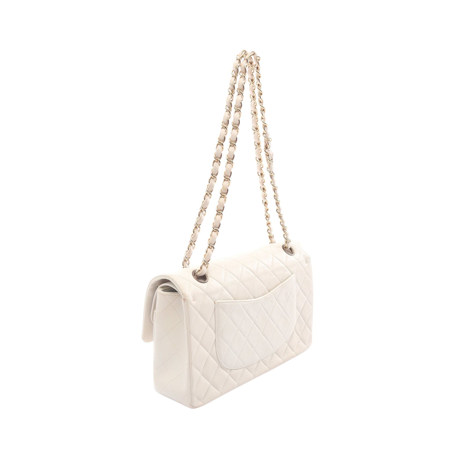 マトラッセ ダブルフラップ Wチェーンショルダーバッグ ラムスキン ホワイト ゴールド金具 シャネル バッグ CHANEL