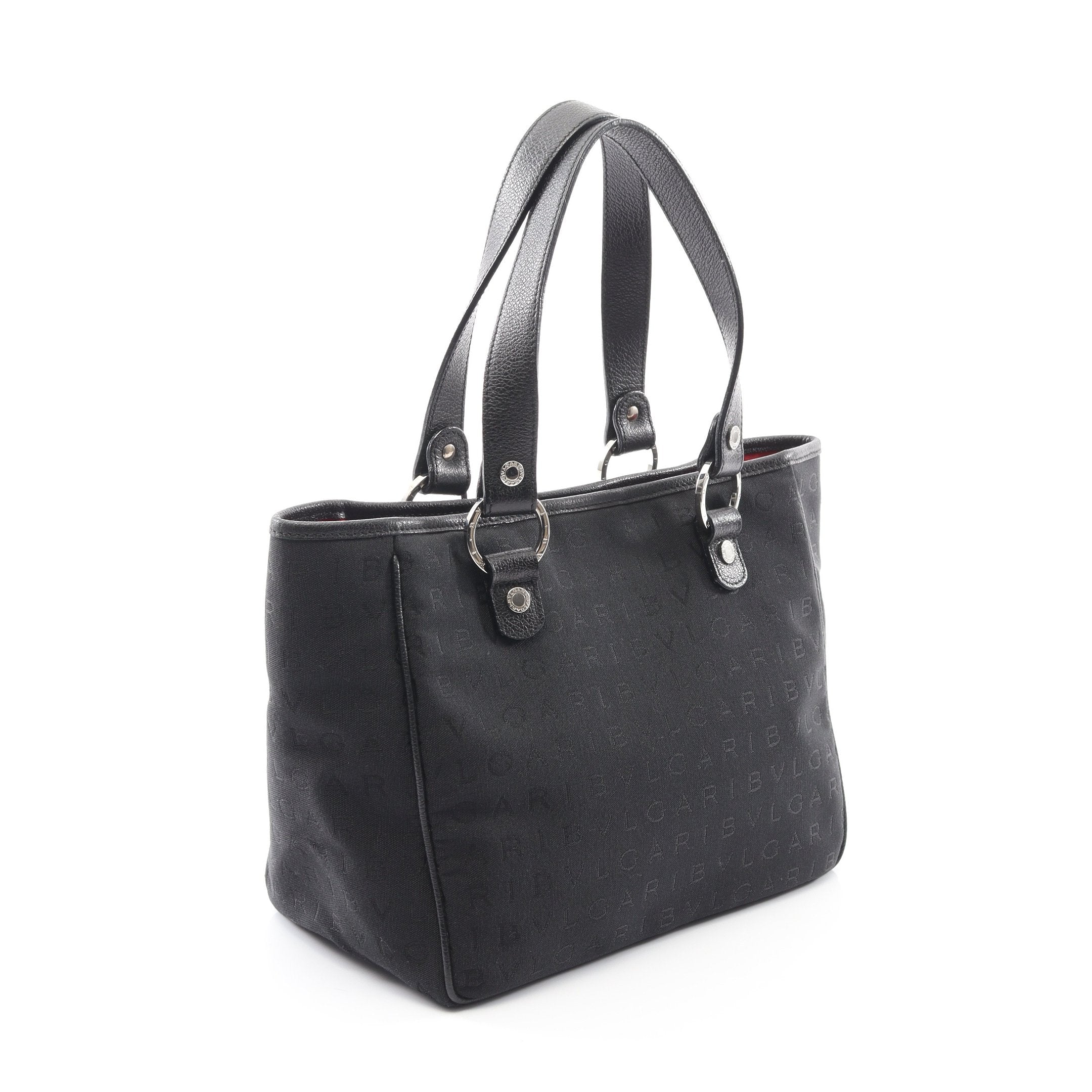 ロゴマニア ハンドバッグ キャンバス レザー ブラック ブルガリ – RECLO