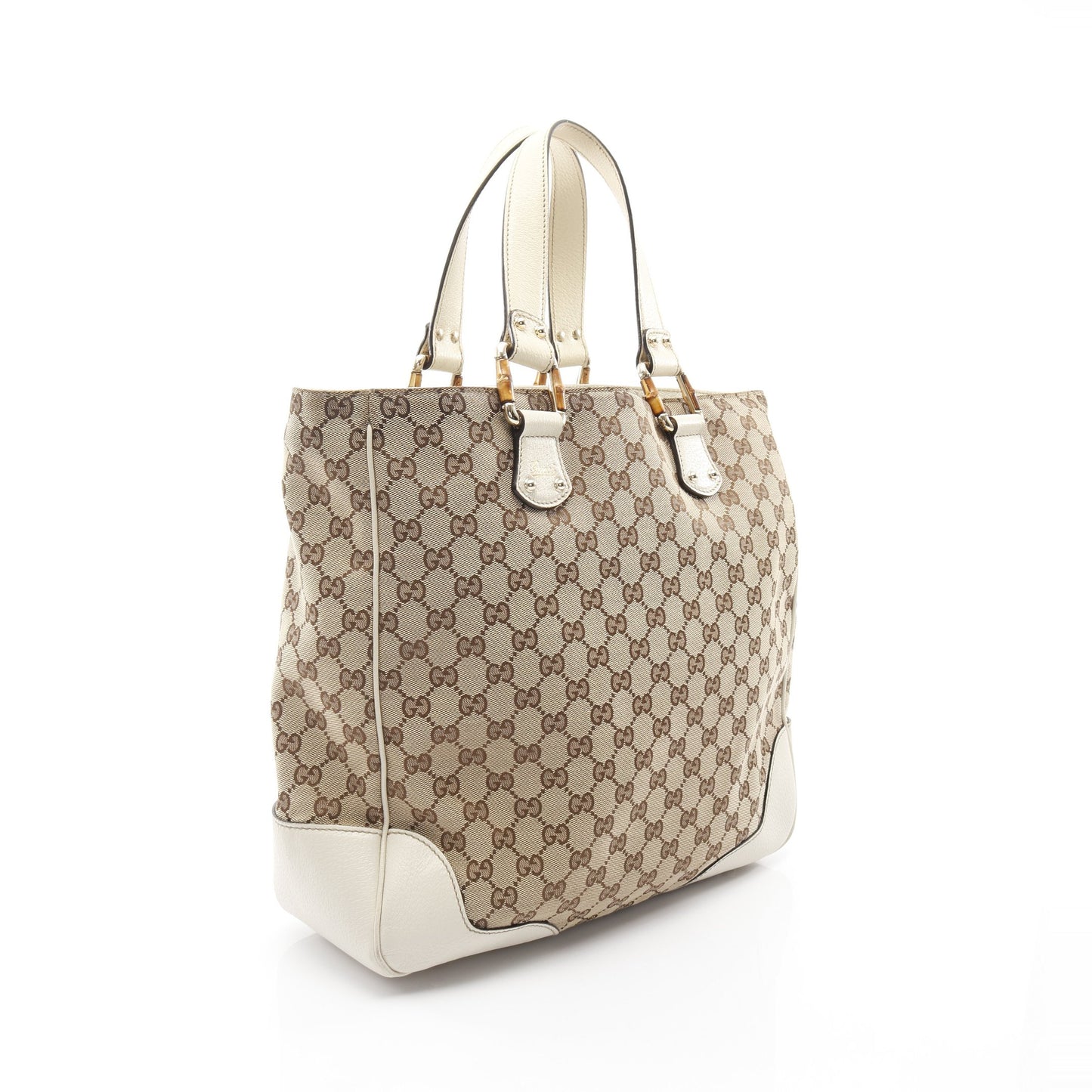 バンブー ホースビット GGキャンバス ハンドバッグ トートバッグ キャンバス レザー ベージュ オフホワイト グッチ バッグ GUCCI