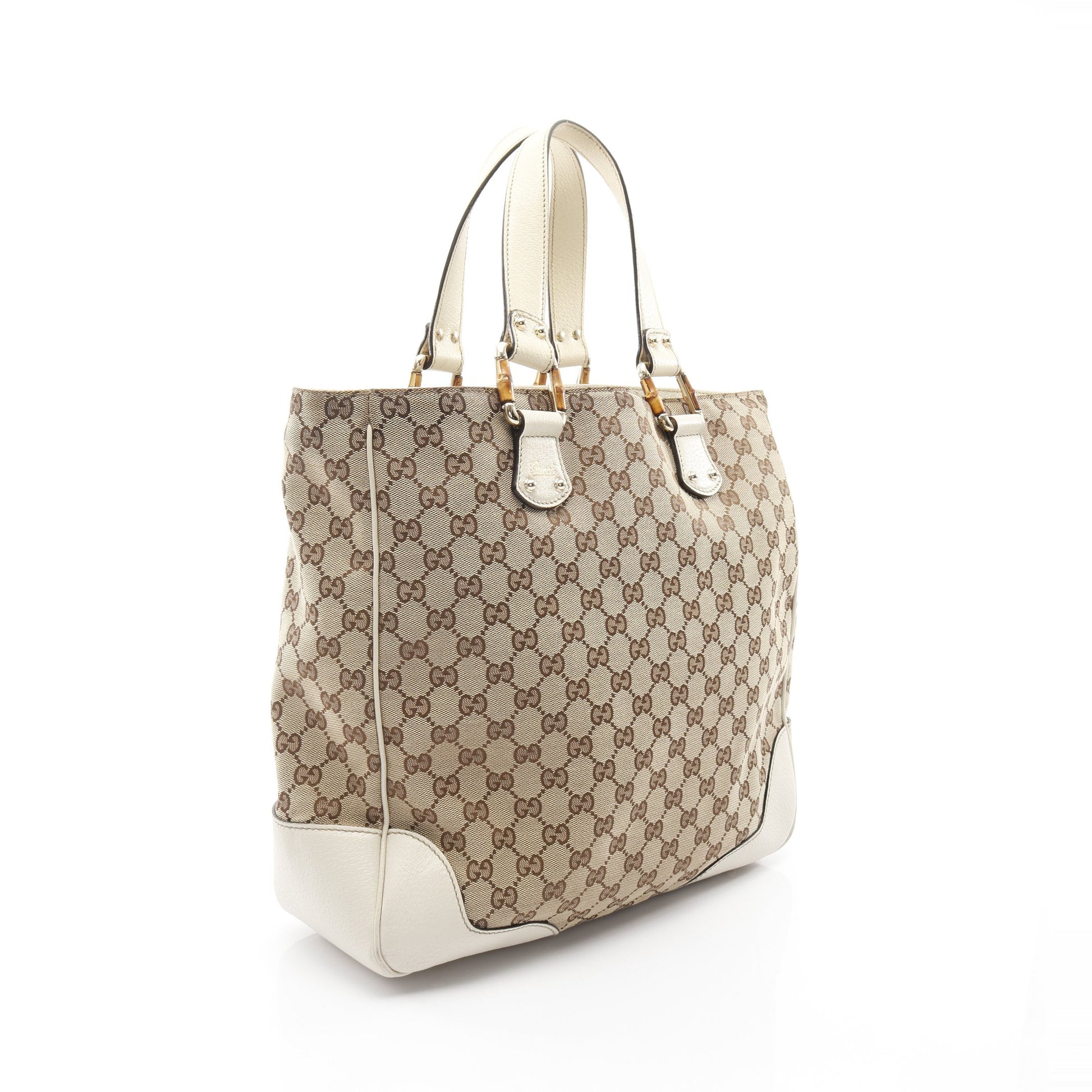 バンブー ホースビット GGキャンバス ハンドバッグ トートバッグ キャンバス レザー ベージュ オフホワイト グッチ バッグ GUCCI