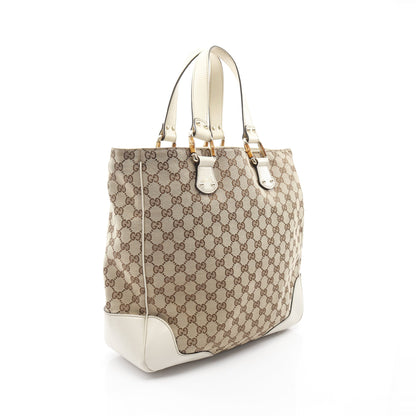 バンブー ホースビット GGキャンバス ハンドバッグ トートバッグ キャンバス レザー ベージュ オフホワイト グッチ バッグ GUCCI