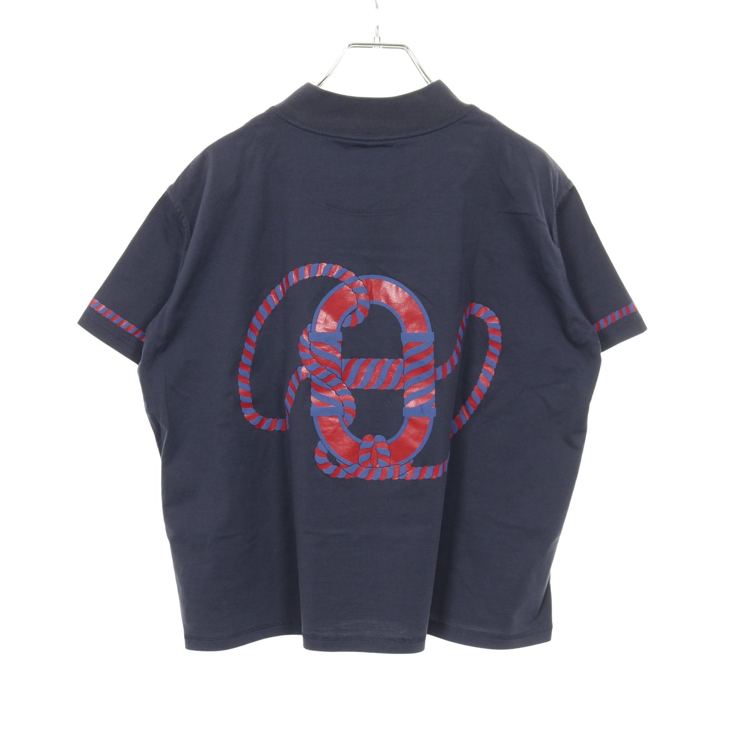 カノエ Tシャツ モックネック 半袖 コットン ネイビー レッド エルメス トップス HERMES