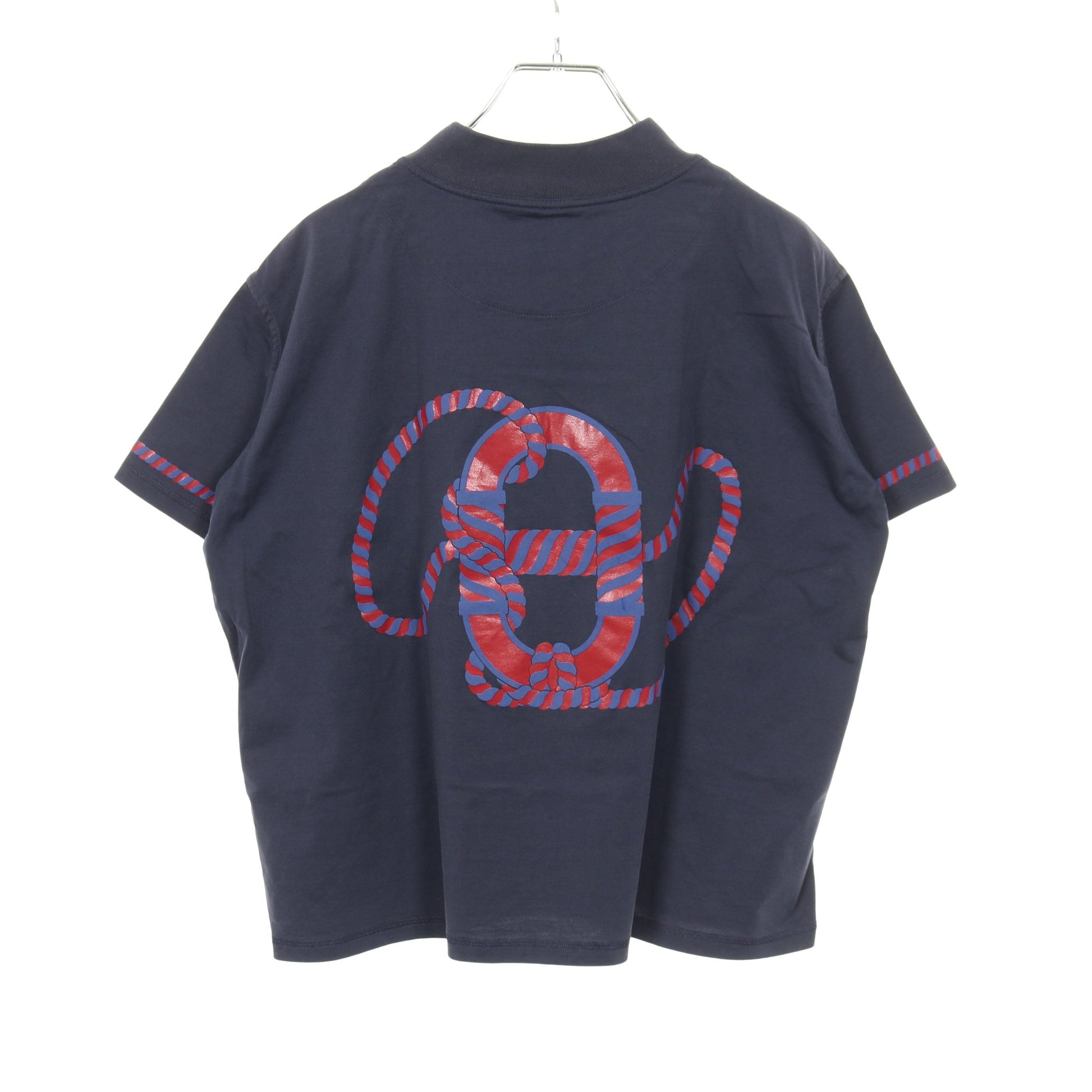 カノエ Tシャツ モックネック 半袖 コットン ネイビー レッド エルメス トップス HERMES