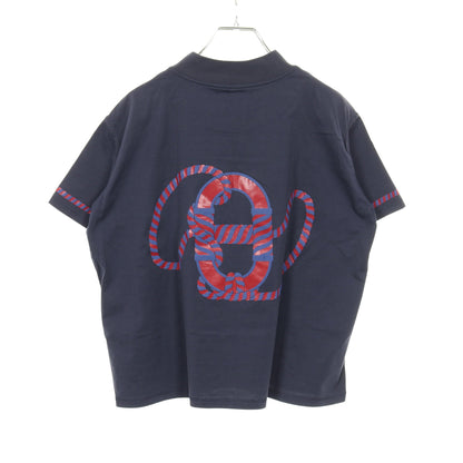 カノエ Tシャツ モックネック 半袖 コットン ネイビー レッド エルメス トップス HERMES