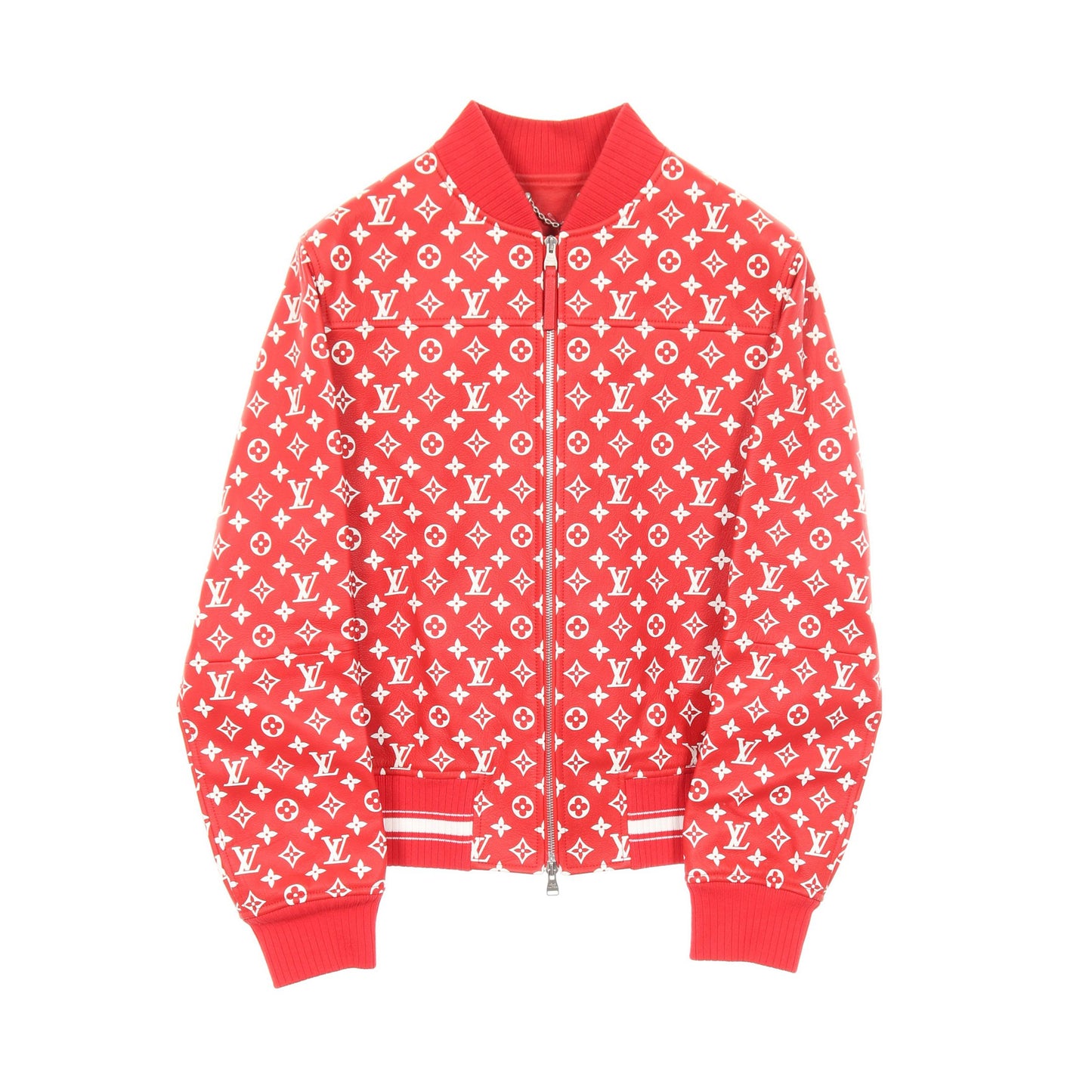 LOUIS VUITTON × Supreme モノグラム ベースボールジャケット レザージャケット ゴートレザー レッド ホワイト ルイヴィトン アウター LOUIS VUITTON