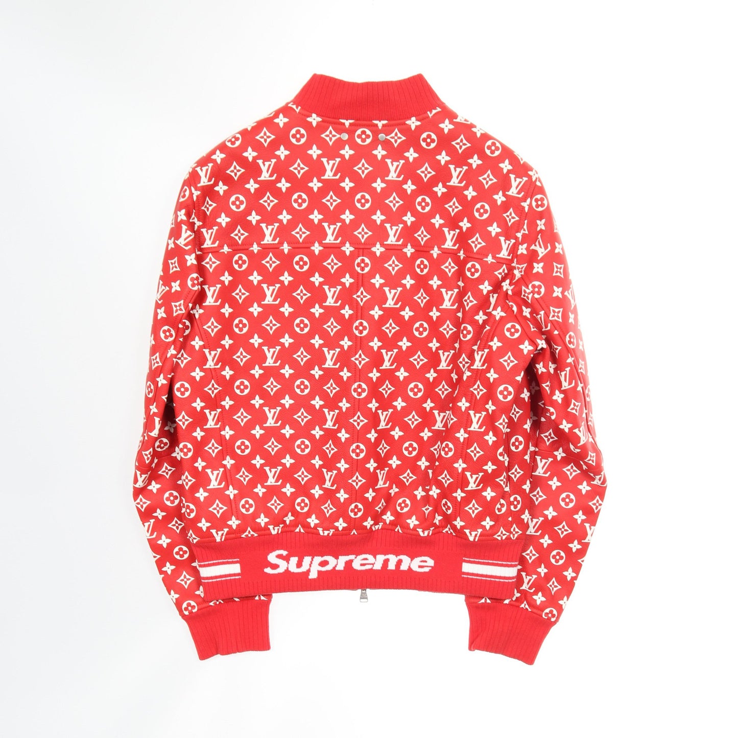 LOUIS VUITTON × Supreme モノグラム ベースボールジャケット レザージャケット ゴートレザー レッド ホワイト ルイヴィトン アウター LOUIS VUITTON