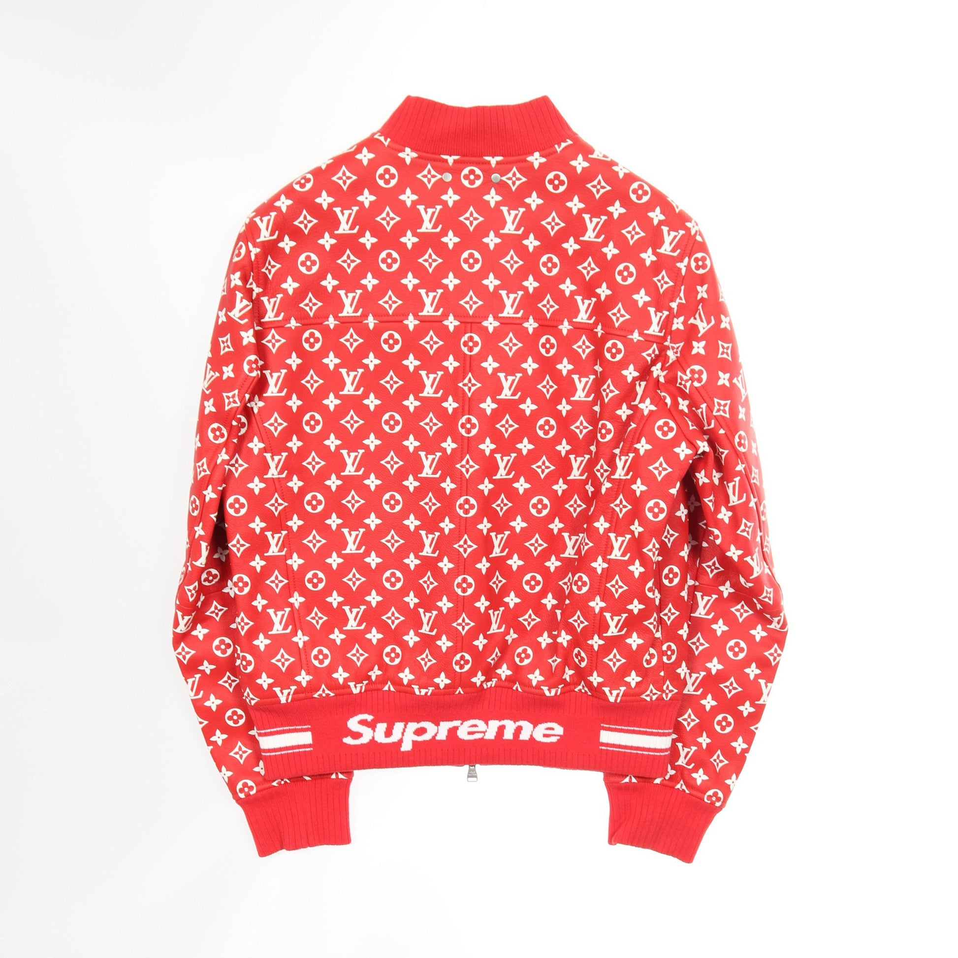 LOUIS VUITTON × Supreme モノグラム ベースボールジャケット レザージャケット ゴートレザー レッド ホワイト ルイヴィトン アウター LOUIS VUITTON