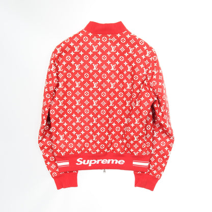 LOUIS VUITTON × Supreme モノグラム ベースボールジャケット レザージャケット ゴートレザー レッド ホワイト ルイヴィトン アウター LOUIS VUITTON