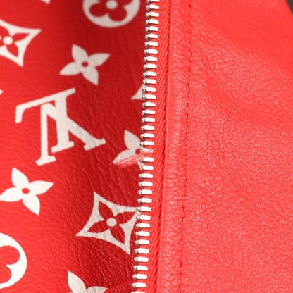 LOUIS VUITTON × Supreme モノグラム ベースボールジャケット レザージャケット ゴートレザー レッド ホワイト ルイヴィトン アウター LOUIS VUITTON
