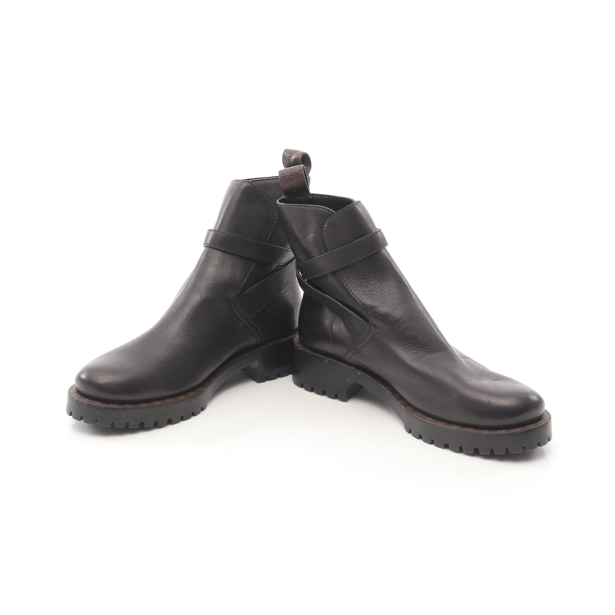 モノグラム ショート ブーツ レザー PVC ブラック ブラウン ルイ