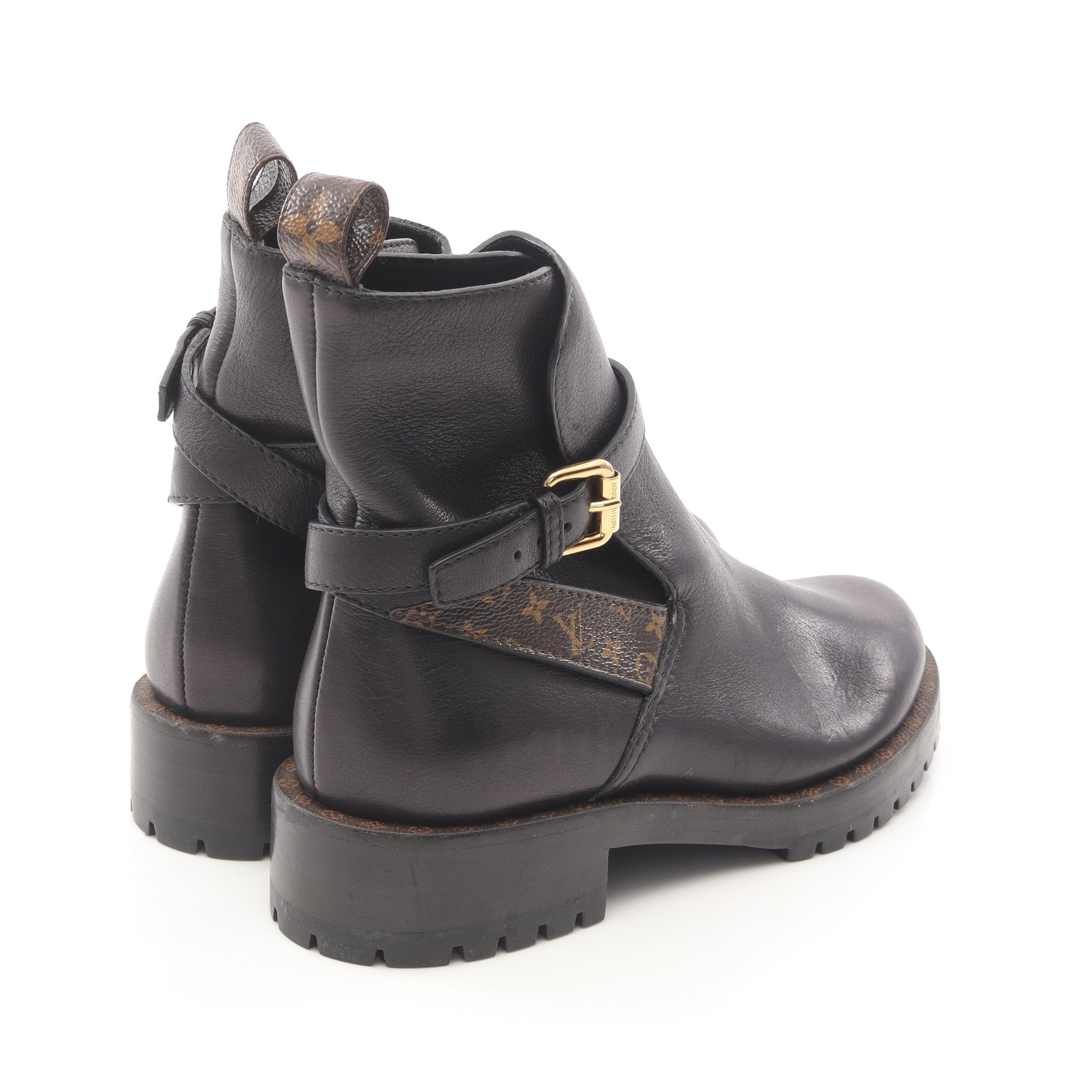 モノグラム ショート ブーツ レザー PVC ブラック ブラウン ルイ