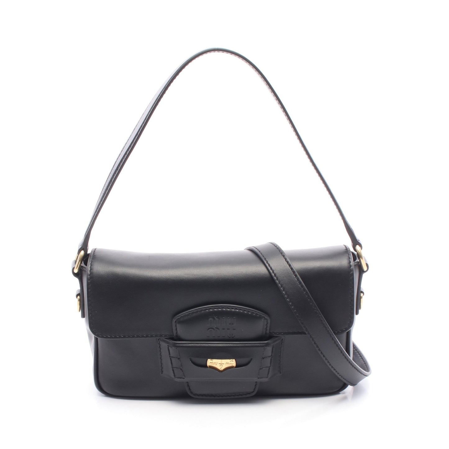 CRM FINE CALF ペニー ハンドバッグ レザー ブラック 2WAY ミュウミュウ バッグ miu miu