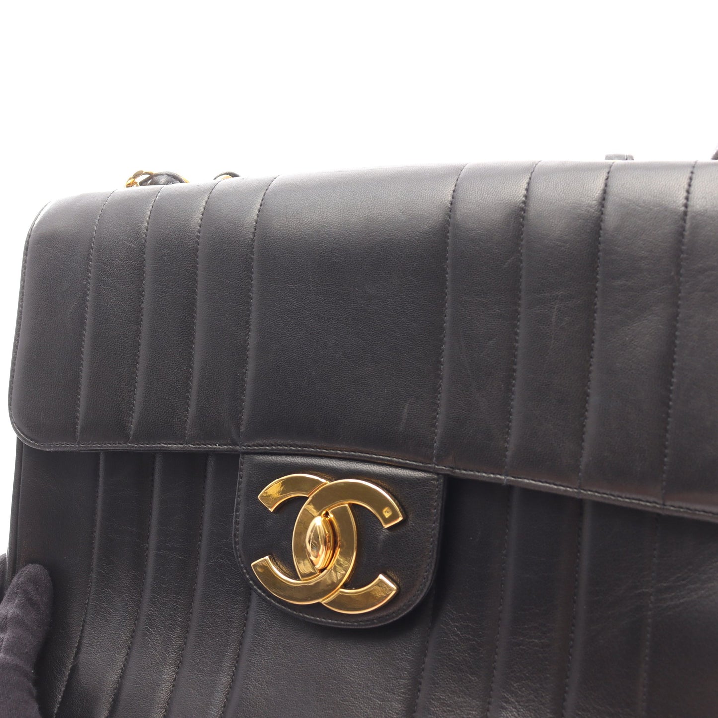 マドモアゼル デカマトラッセ Wチェーンショルダーバッグ ラムスキン ブラック ゴールド金具 シャネル バッグ CHANEL