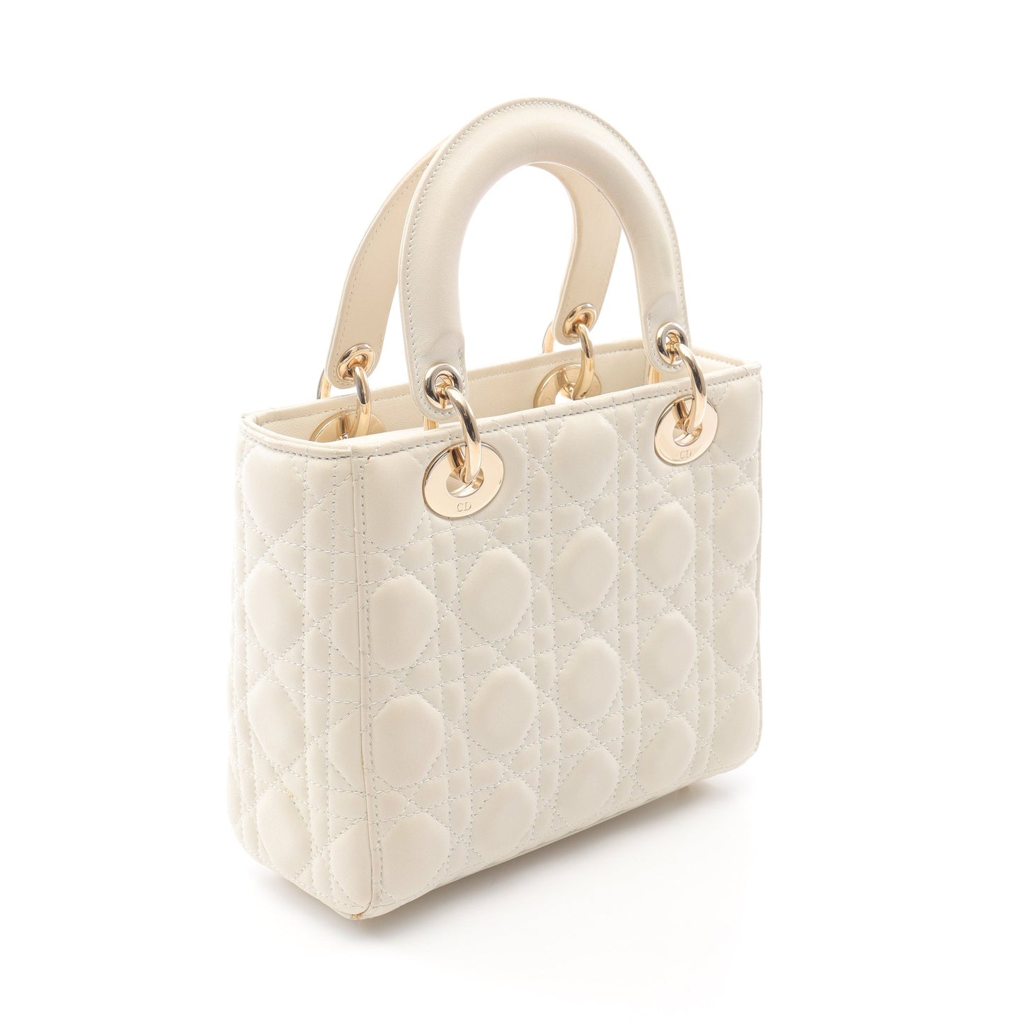 レディディオール スモール カナージュ ハンドバッグ レザー オフホワイト 2WAY クリスチャンディオール バッグ Christian Dior