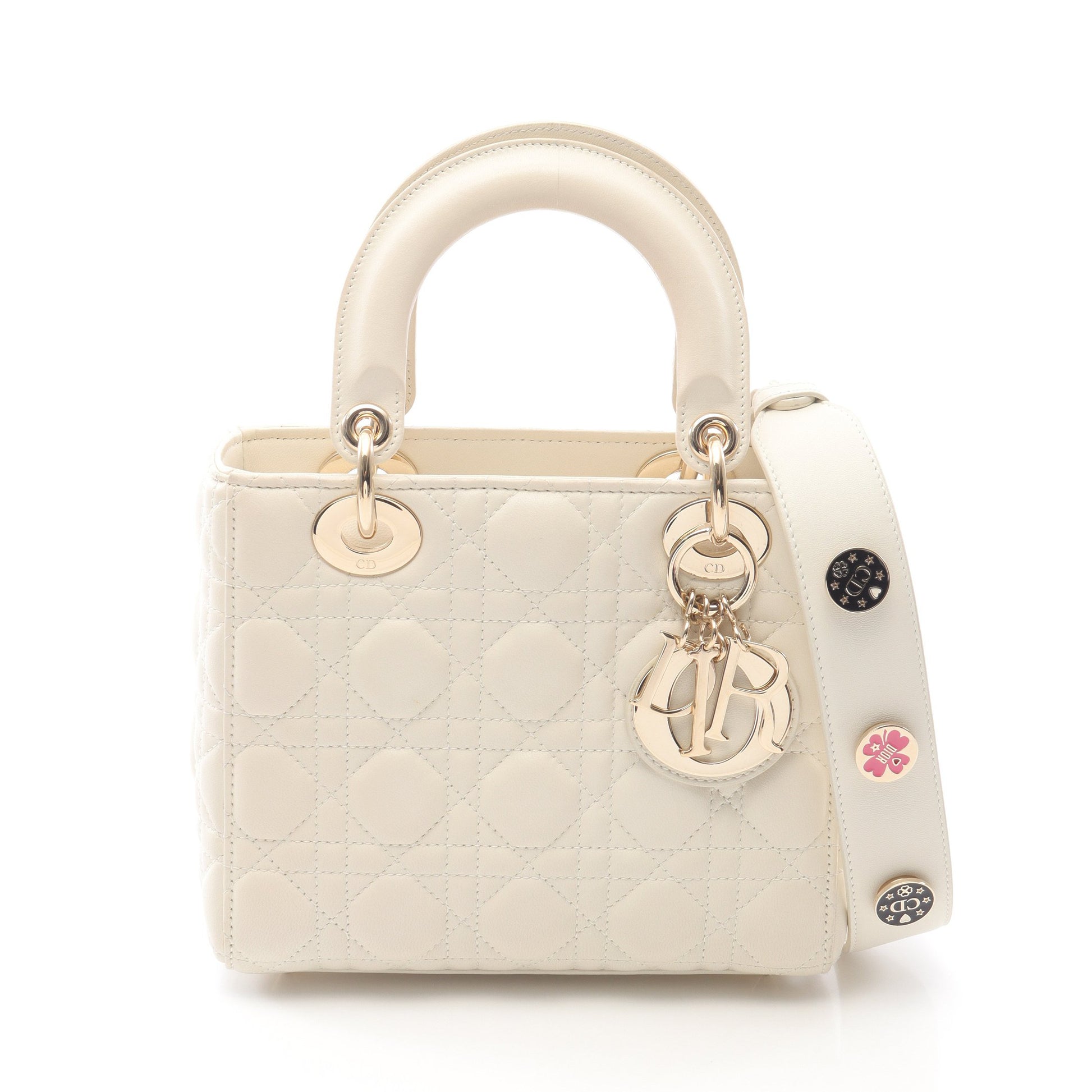 レディディオール スモール カナージュ ハンドバッグ レザー オフホワイト 2WAY クリスチャンディオール バッグ Christian Dior