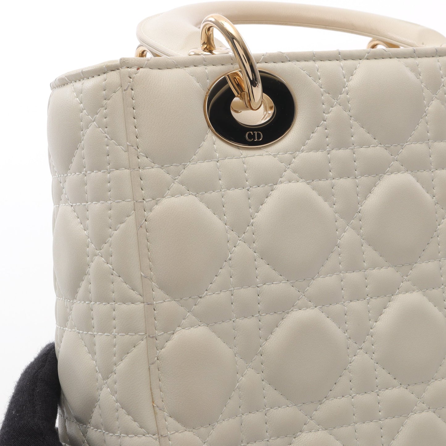 レディディオール スモール カナージュ ハンドバッグ レザー オフホワイト 2WAY クリスチャンディオール バッグ Christian Dior