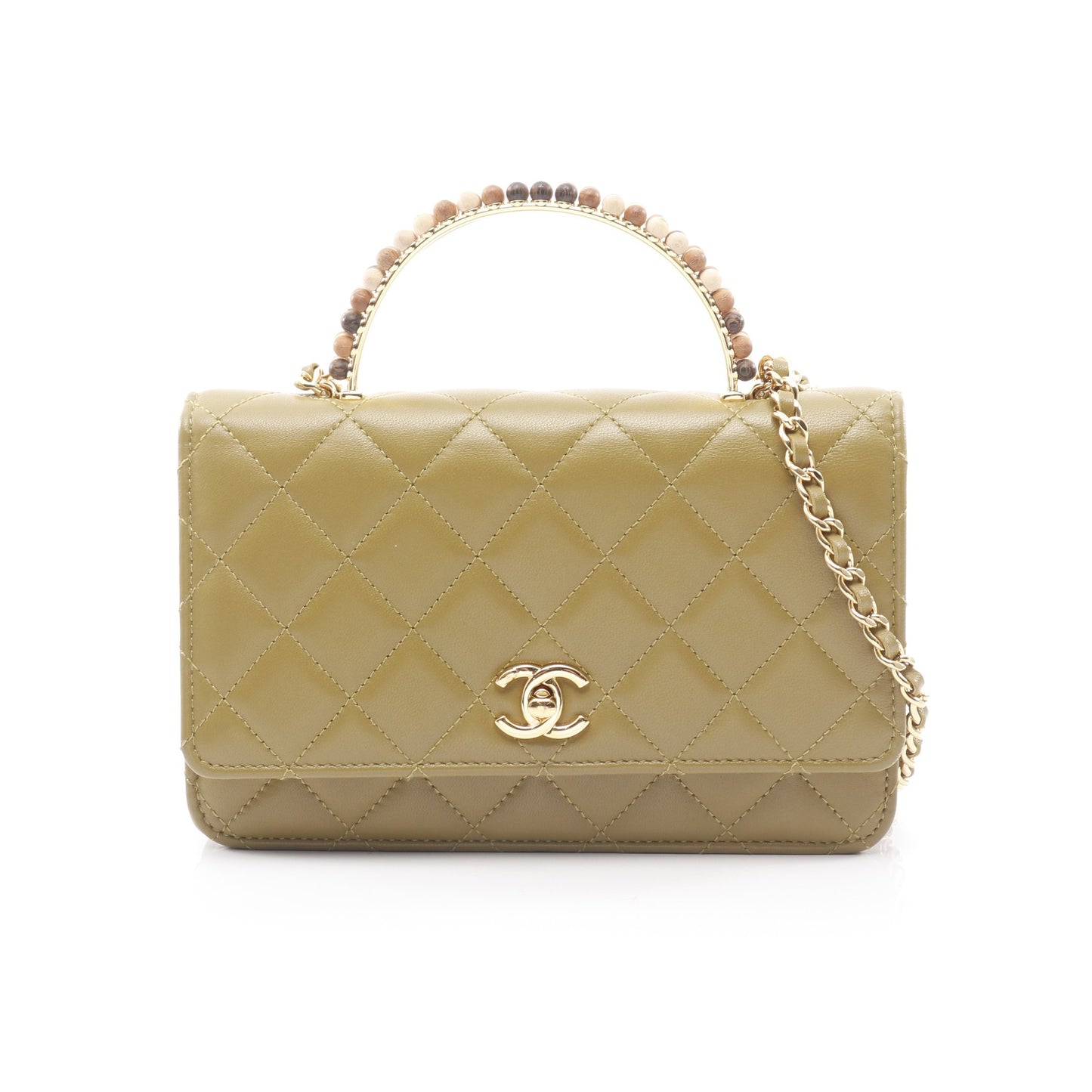 マトラッセ チェーンショルダーバッグ ラムスキン ウッド カーキグリーン ゴールド金具 2WAY シャネル バッグ CHANEL