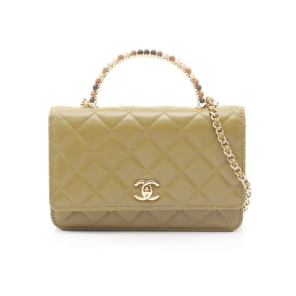 マトラッセ チェーンショルダーバッグ ラムスキン ウッド カーキグリーン ゴールド金具 2WAY シャネル バッグ CHANEL