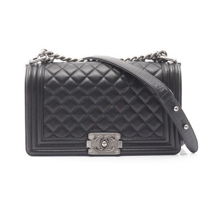 ボーイシャネル チェーンショルダーバッグ ラムスキン ブラック アンティークシルバー金具 シャネル バッグ CHANEL