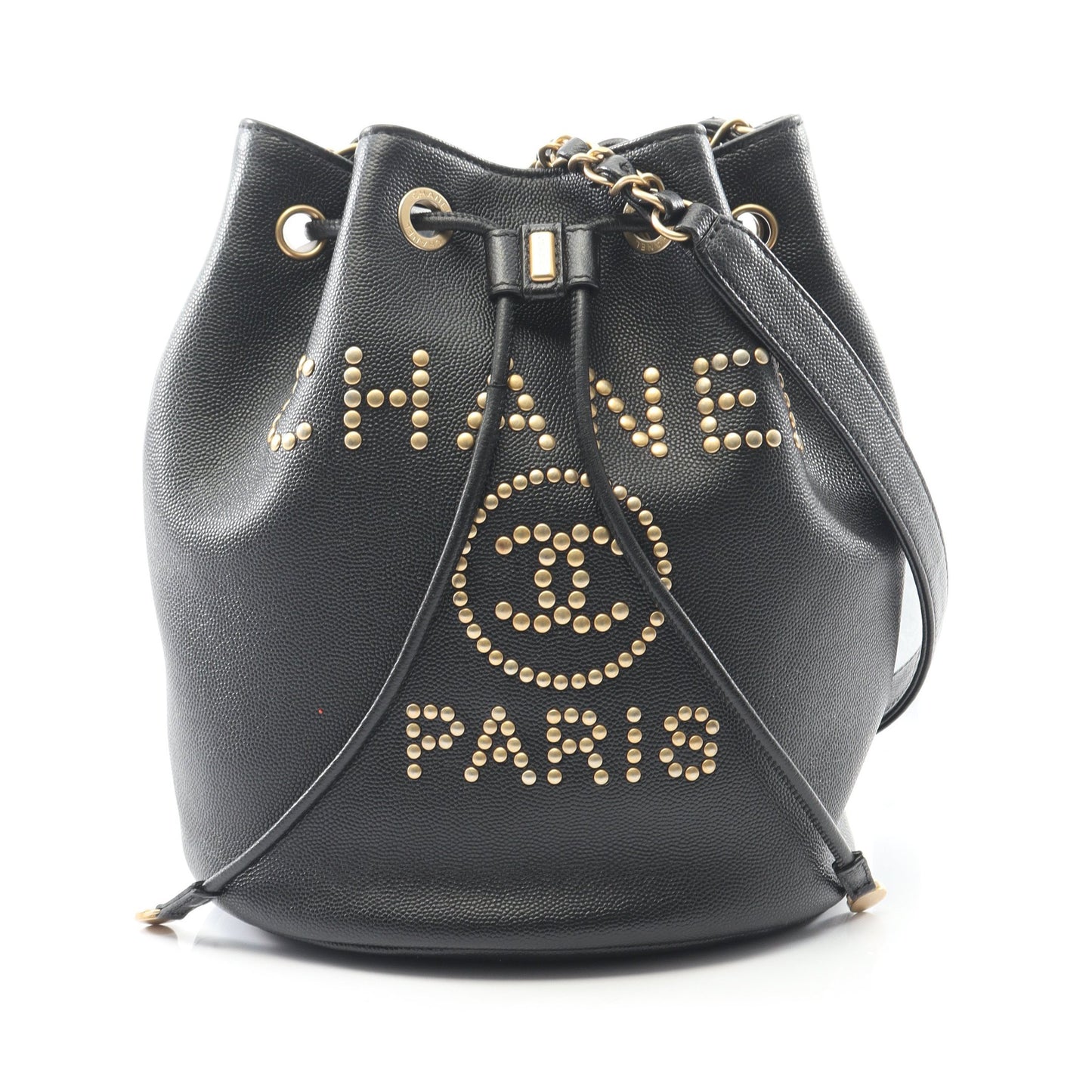 ドーヴィル 巾着 チェーンショルダーバッグ キャビアスキン ブラック ゴールド金具 シャネル バッグ CHANEL