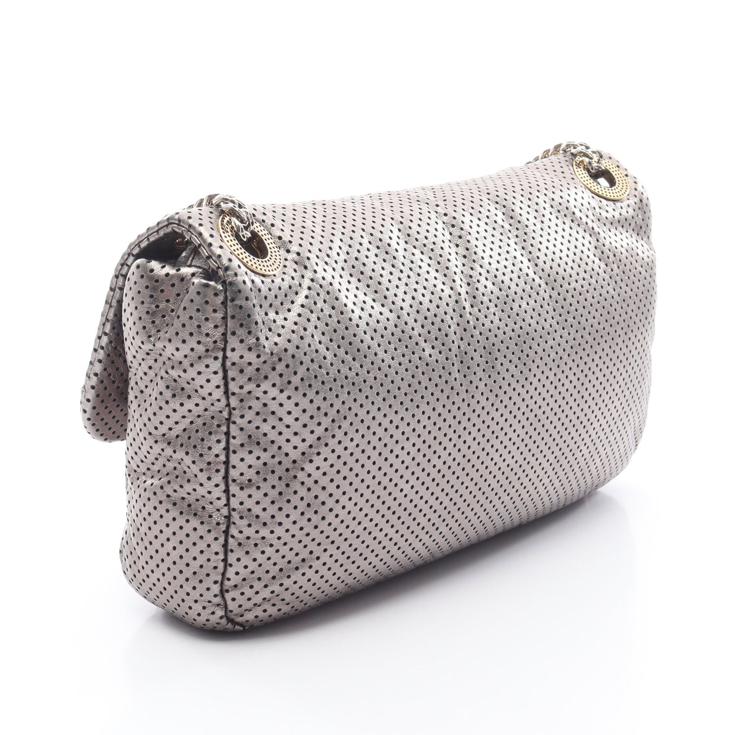 2.55 パンチング Wチェーンショルダーバッグ レザー シルバー コンビ金具 シャネル バッグ CHANEL