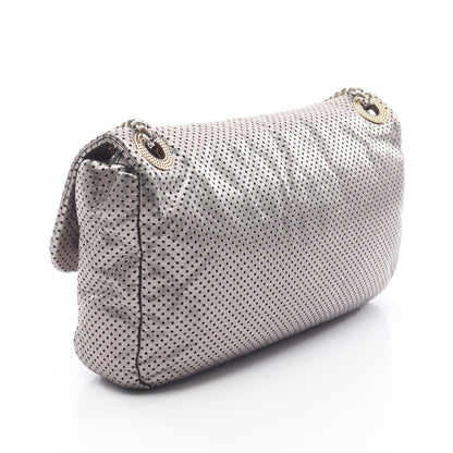 2.55 パンチング Wチェーンショルダーバッグ レザー シルバー コンビ金具 シャネル バッグ CHANEL