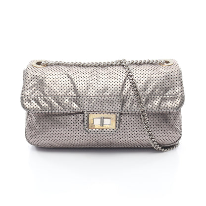 2.55 パンチング Wチェーンショルダーバッグ レザー シルバー コンビ金具 シャネル バッグ CHANEL