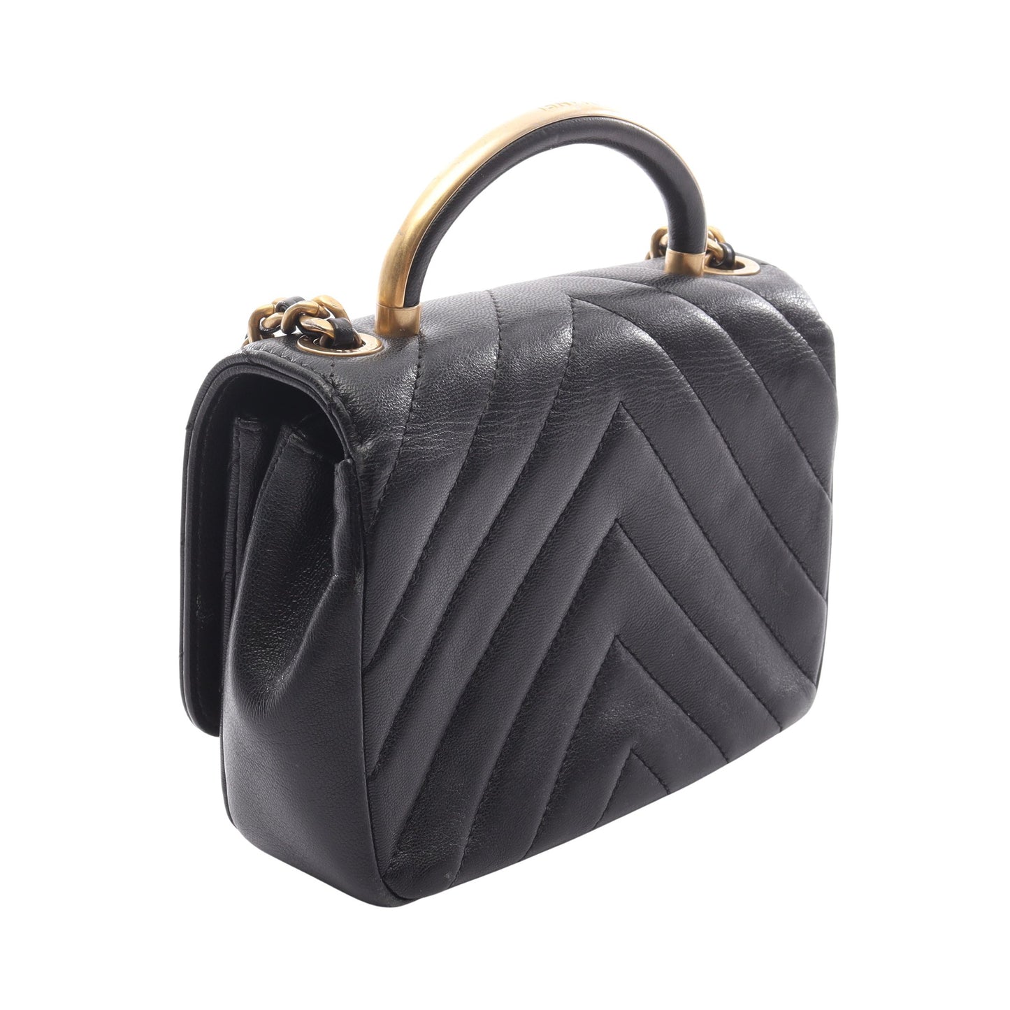 シェブロン Vステッチ トップハンドル チェーンショルダーバッグ レザー ブラック ゴールド金具 2WAY シャネル バッグ CHANEL