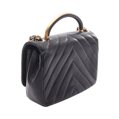 シェブロン Vステッチ トップハンドル チェーンショルダーバッグ レザー ブラック ゴールド金具 2WAY シャネル バッグ CHANEL