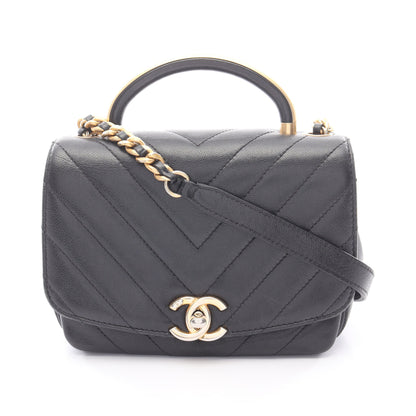 シェブロン Vステッチ トップハンドル チェーンショルダーバッグ レザー ブラック ゴールド金具 2WAY シャネル バッグ CHANEL