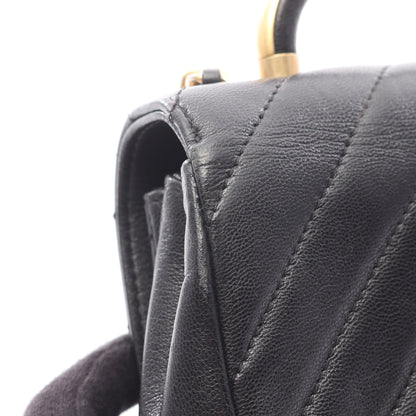 シェブロン Vステッチ トップハンドル チェーンショルダーバッグ レザー ブラック ゴールド金具 2WAY シャネル バッグ CHANEL