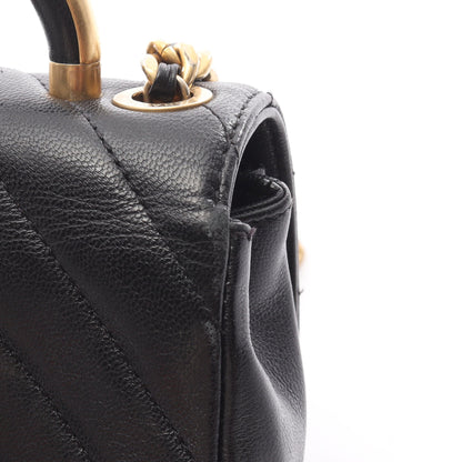 シェブロン Vステッチ トップハンドル チェーンショルダーバッグ レザー ブラック ゴールド金具 2WAY シャネル バッグ CHANEL