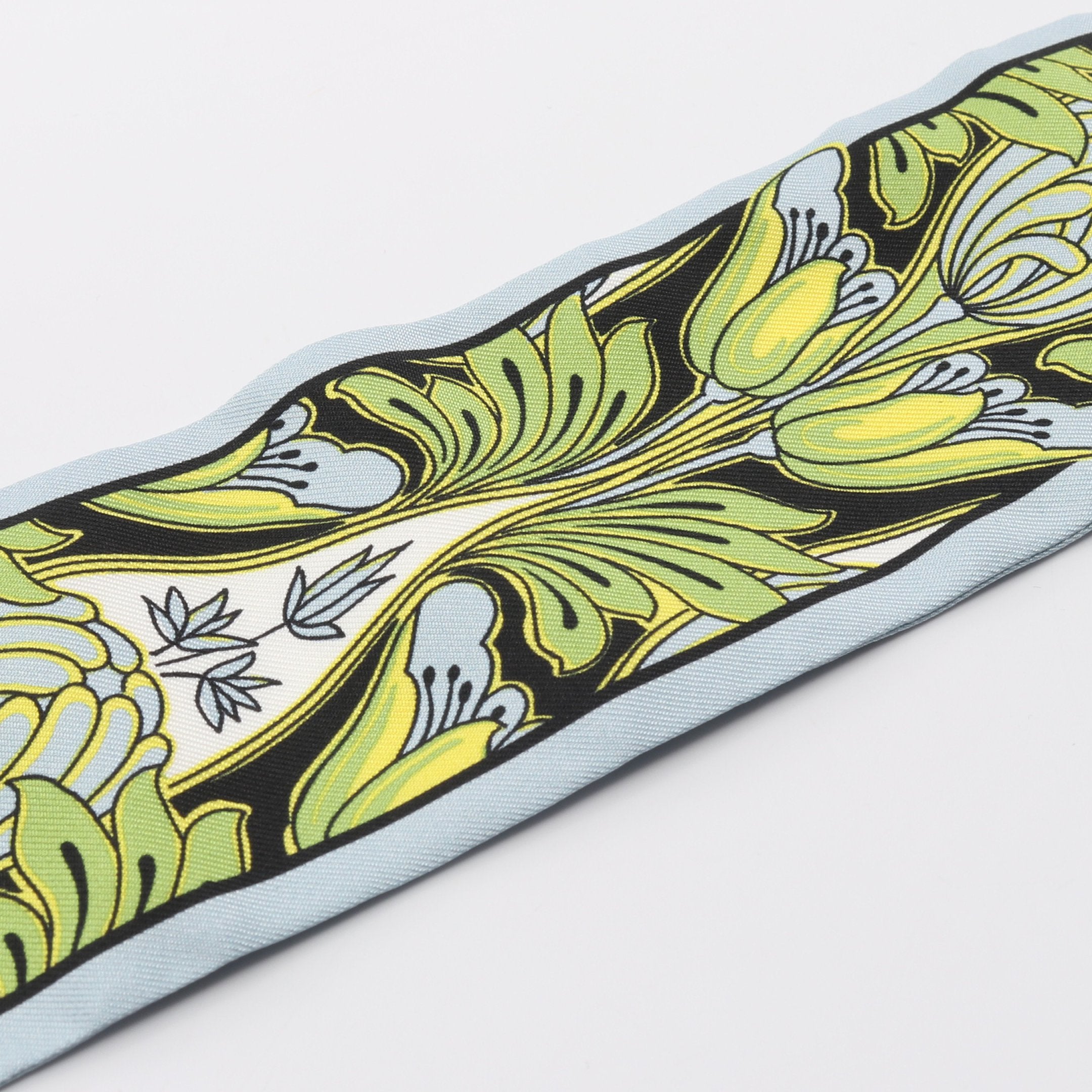 プリントシルクツイル リボン スカーフ ストール シルク ライトブルー