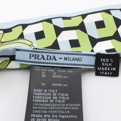 プリントシルクツイル リボン スカーフ ストール シルク ライトブルー マルチカラー プラダ 財布・小物 PRADA