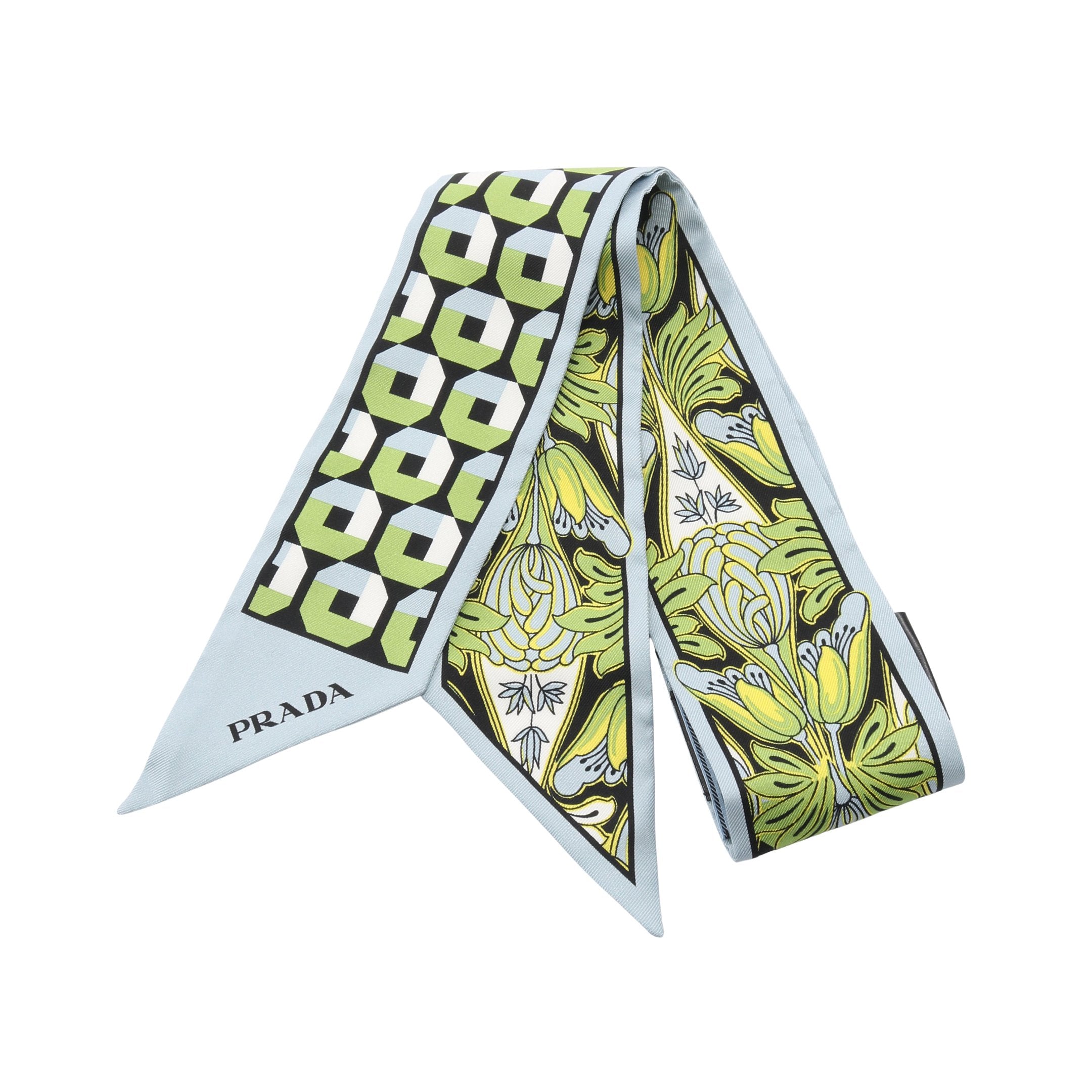 プリントシルクツイル リボン スカーフ ストール シルク ライトブルー