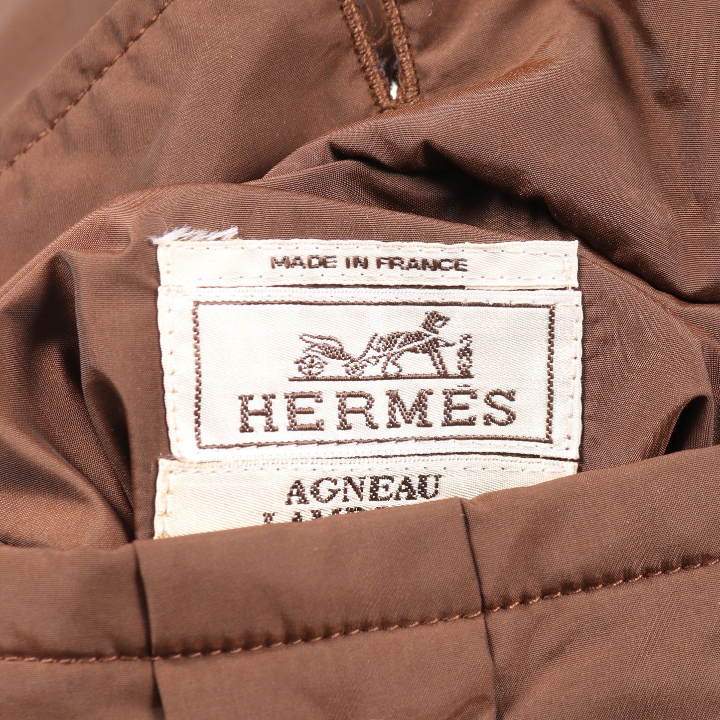 ブルゾン ダウンジャケット ラムスキン ナイロン ブラウン リバーシブル エルメス アウター HERMES
