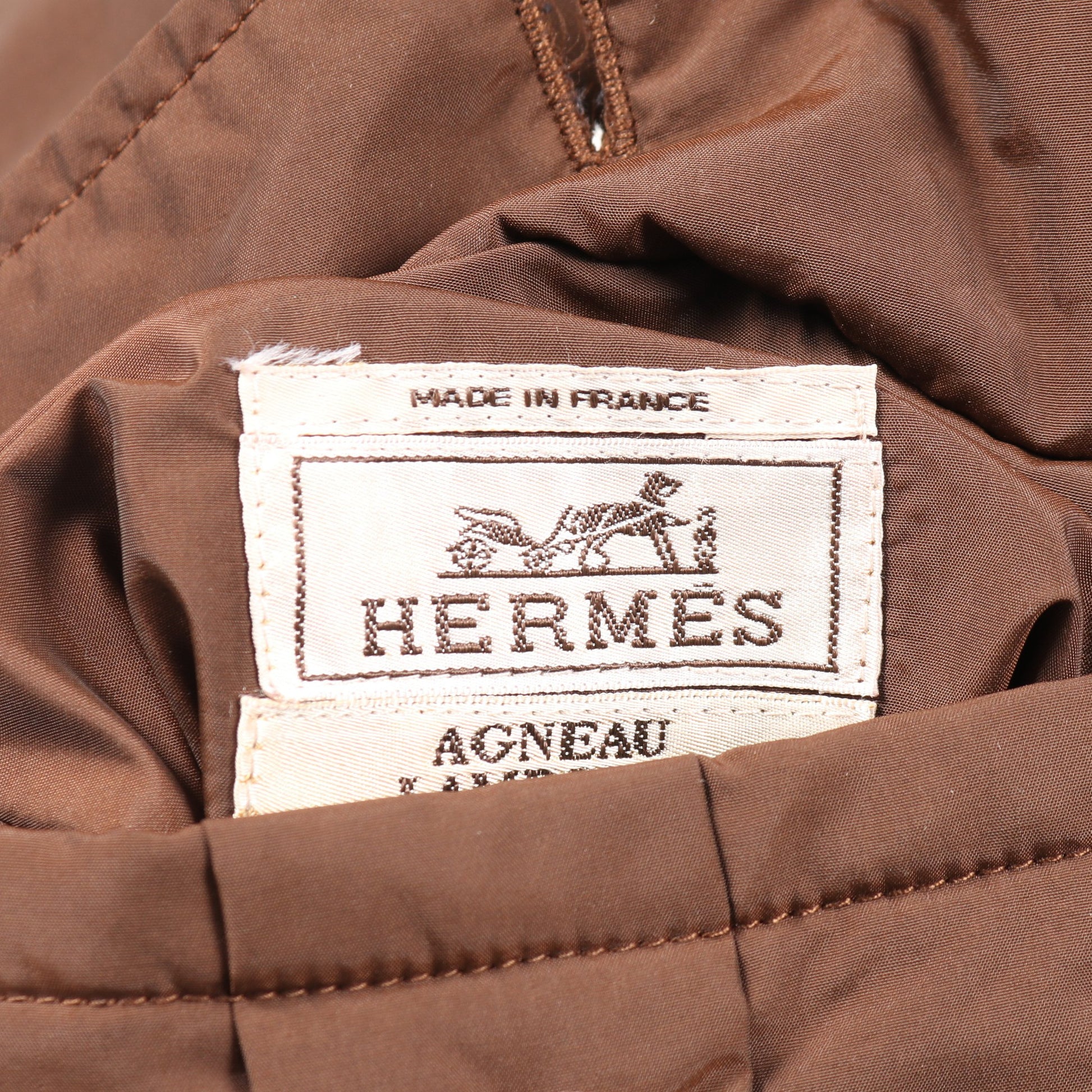 ブルゾン ダウンジャケット ラムスキン ナイロン ブラウン リバーシブル エルメス アウター HERMES