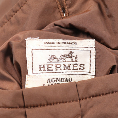 ブルゾン ダウンジャケット ラムスキン ナイロン ブラウン リバーシブル エルメス アウター HERMES