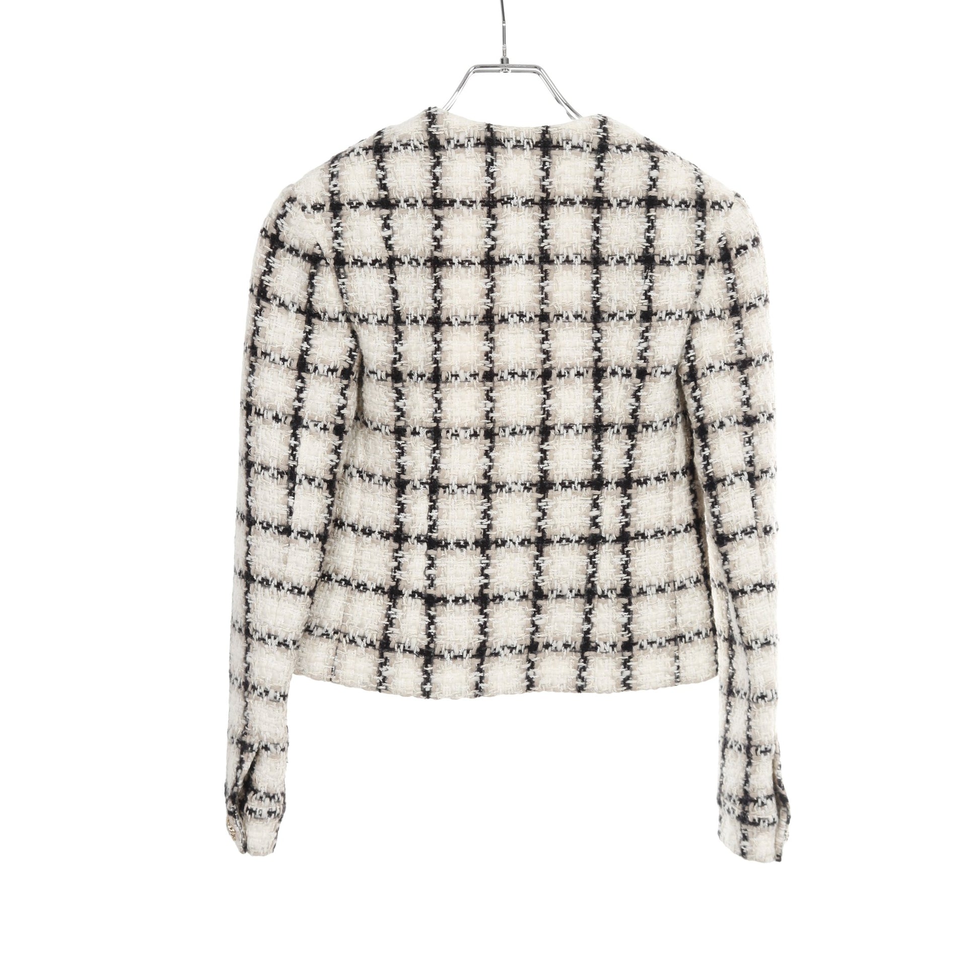 ツイード ノーカラージャケット ウール オフホワイト ブラック シャネル アウター CHANEL