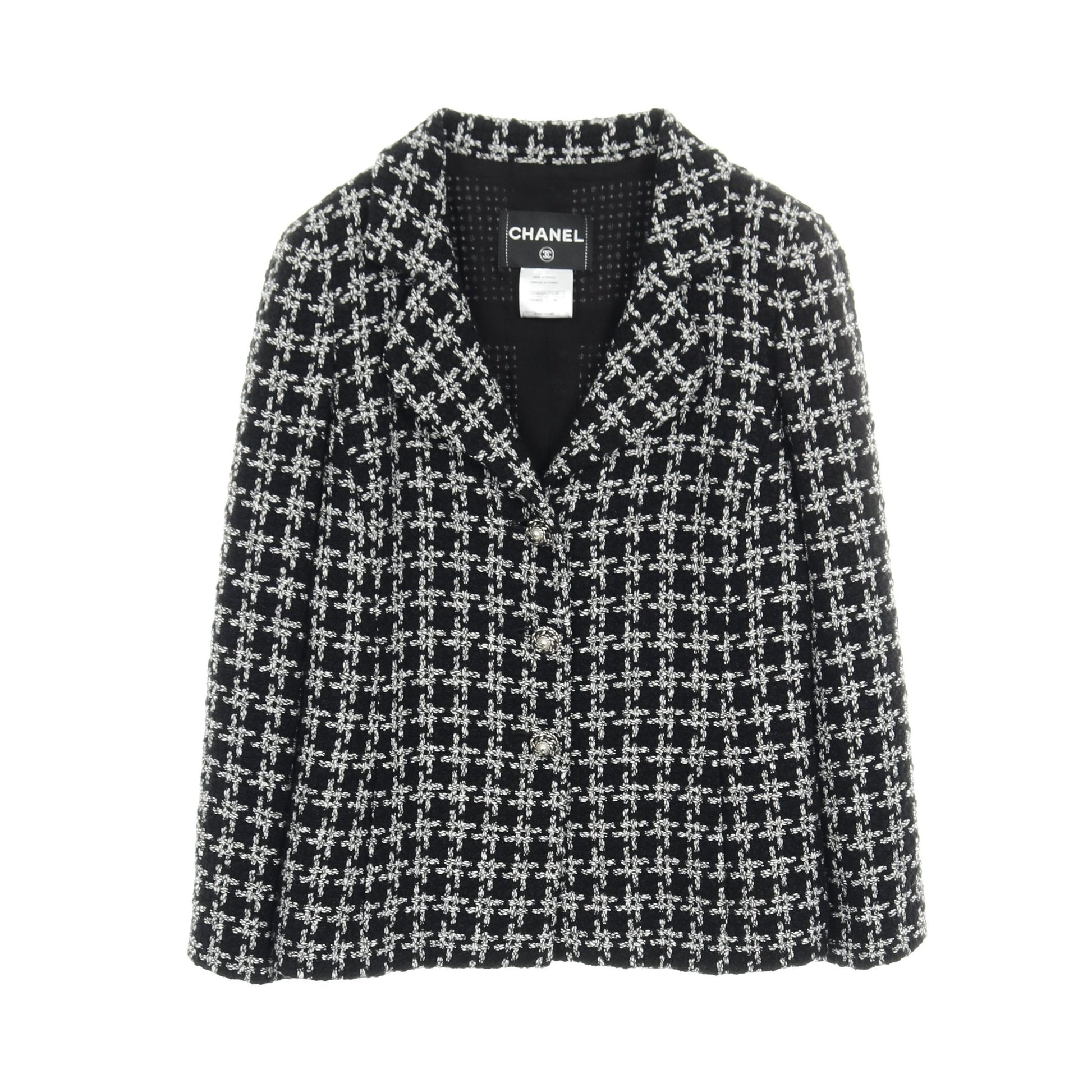 ツイード ジャケット コットン シルク ブラック ホワイト シャネル アウター CHANEL