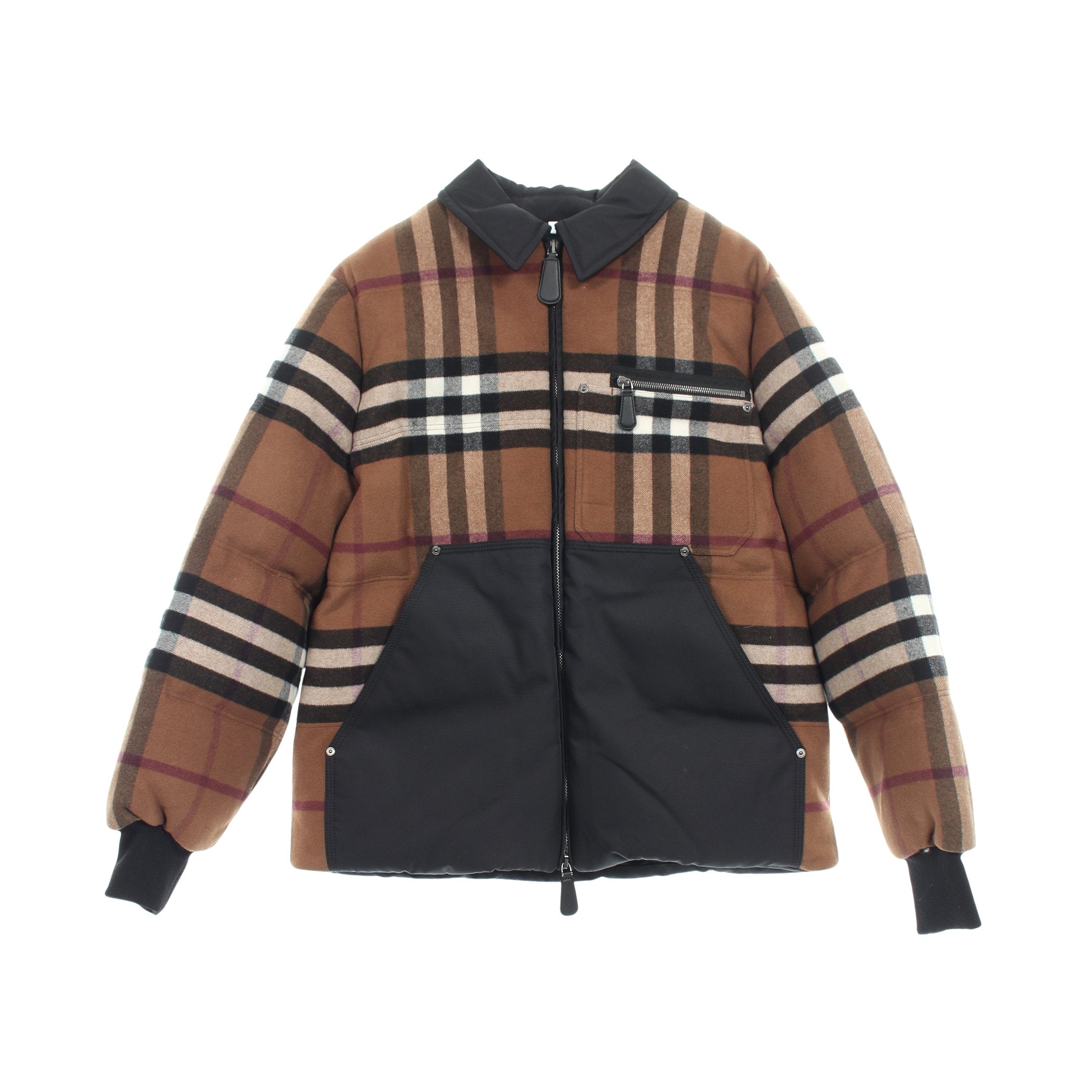 ダウンジャケット チェック ウール ナイロン ブラウン ブラック マルチ