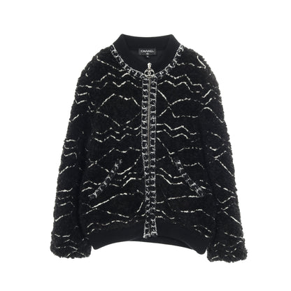 ココマーク ボアジャケット ブルゾン アルパカ ブラック ホワイト シルバー シャネル アウター CHANEL