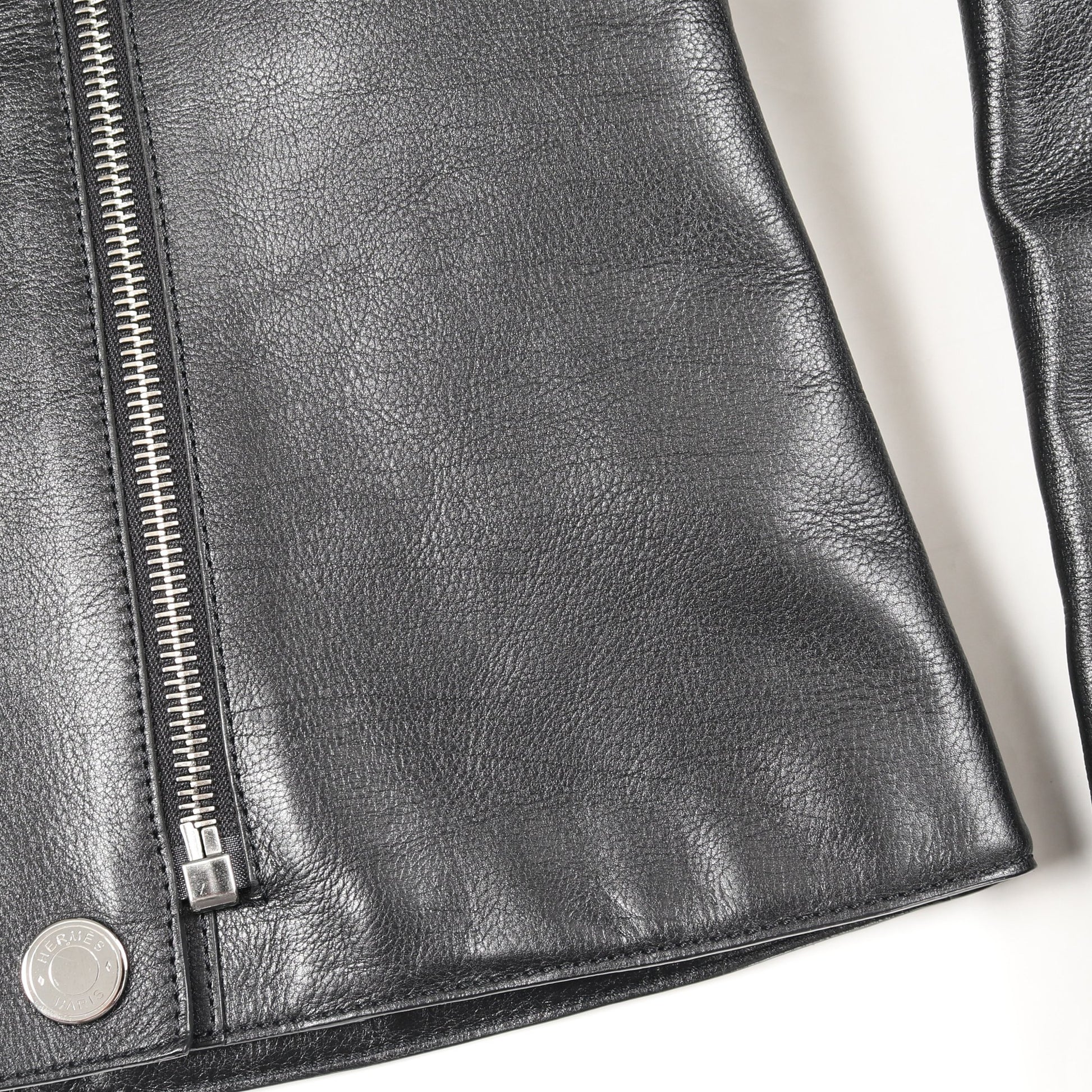 ジップアップ レザージャケット ライダースジャケット カーフレザー ブラック エルメス アウター HERMES