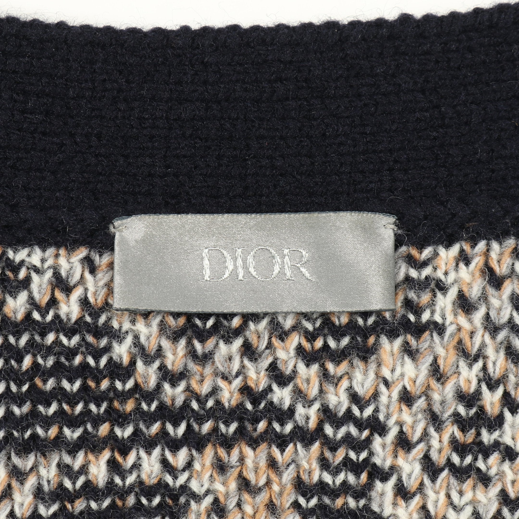 オブリーク総柄 カーディガン ウール ネイビー マルチカラー