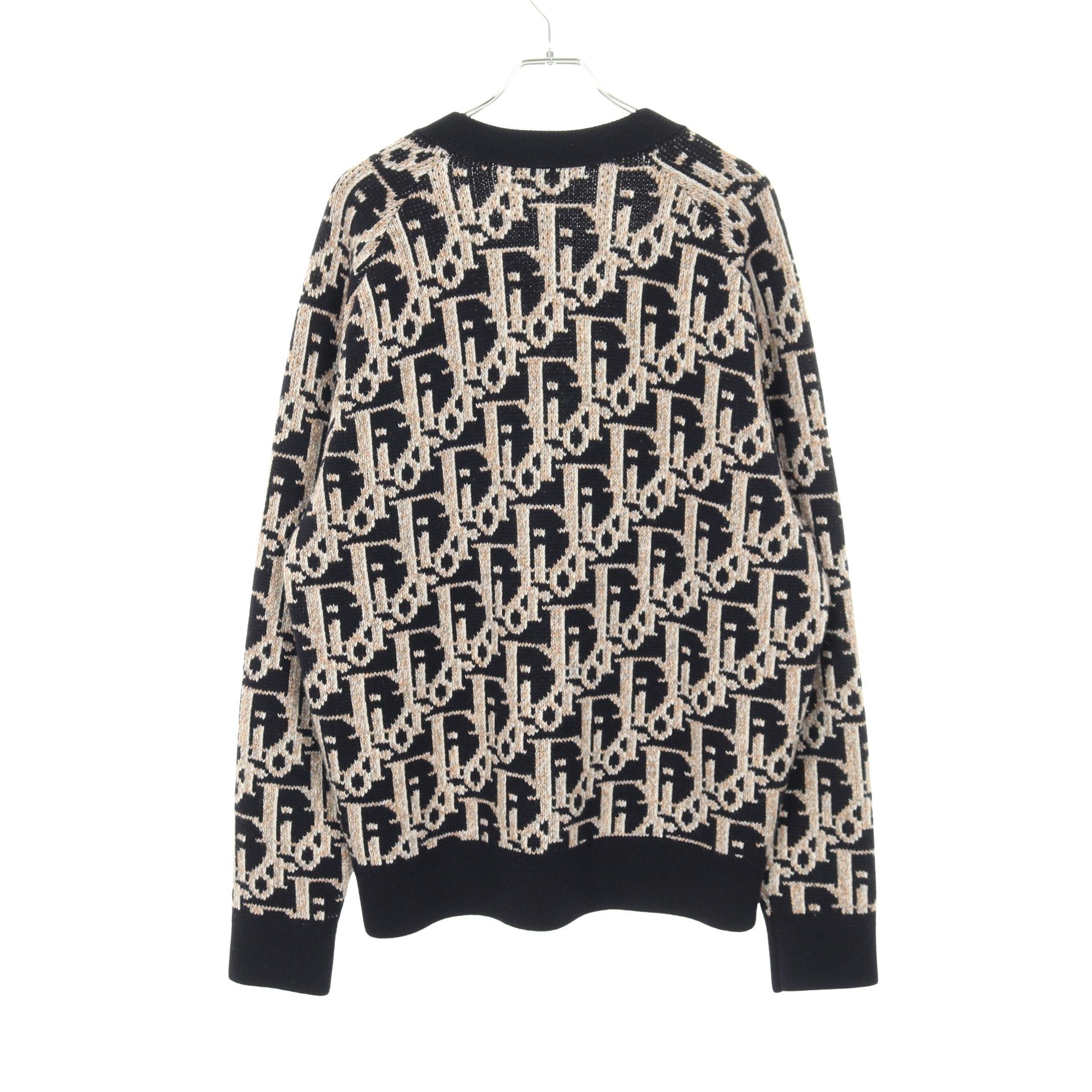 【専用】クリスチャンディオール カーディガン ウール パイピング 格子柄 M オブリーク総柄 カーディガン ウール ネイビー マルチカラー