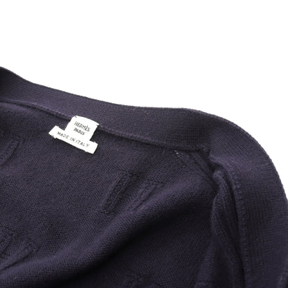 Hロゴ カーディガン Vネック ウール ネイビー エルメス トップス HERMES