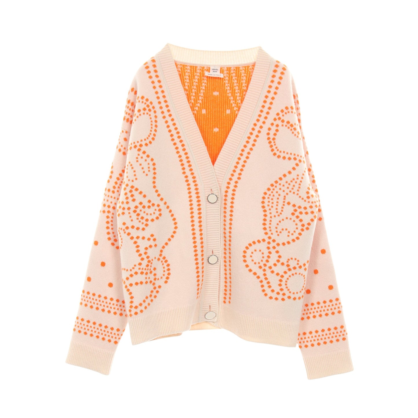 Brides de Gala カーディガン Vネック カシミヤ コットン アイボリー オレンジ エルメス トップス HERMES
