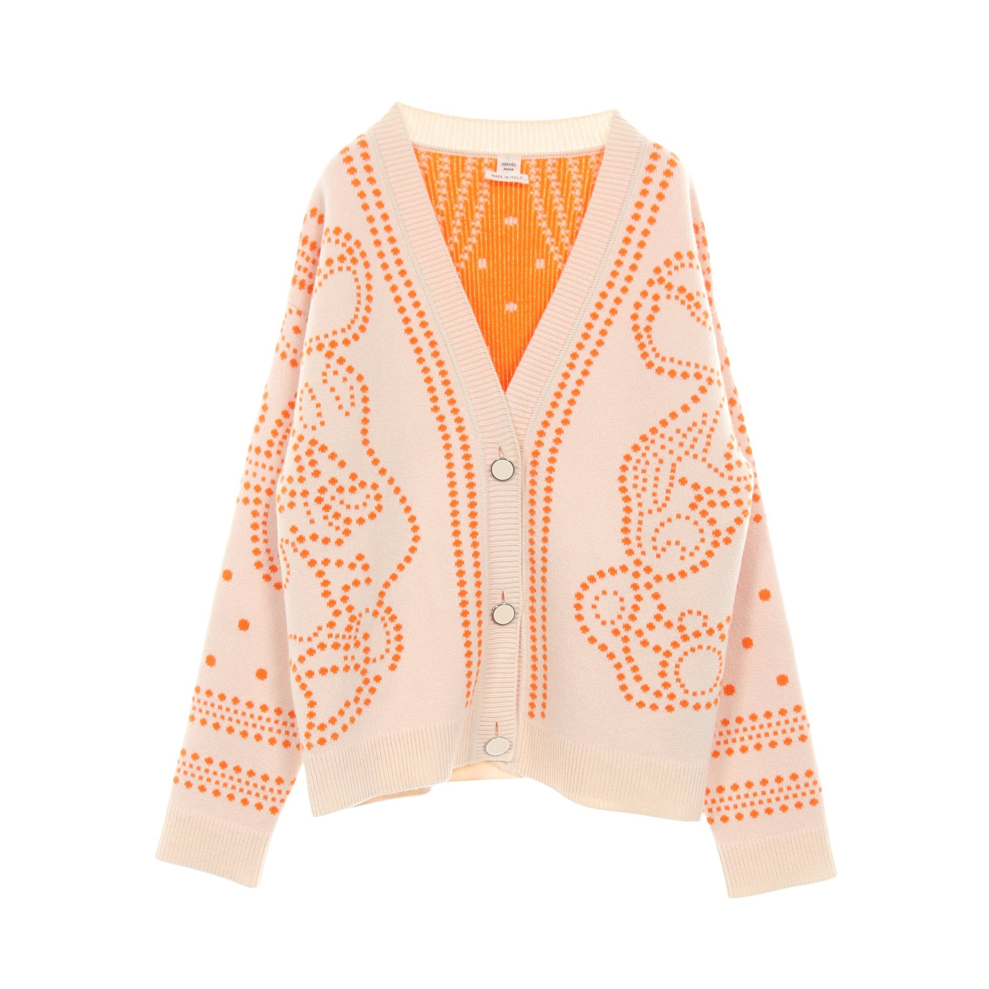 Brides de Gala カーディガン Vネック カシミヤ コットン アイボリー オレンジ エルメス トップス HERMES