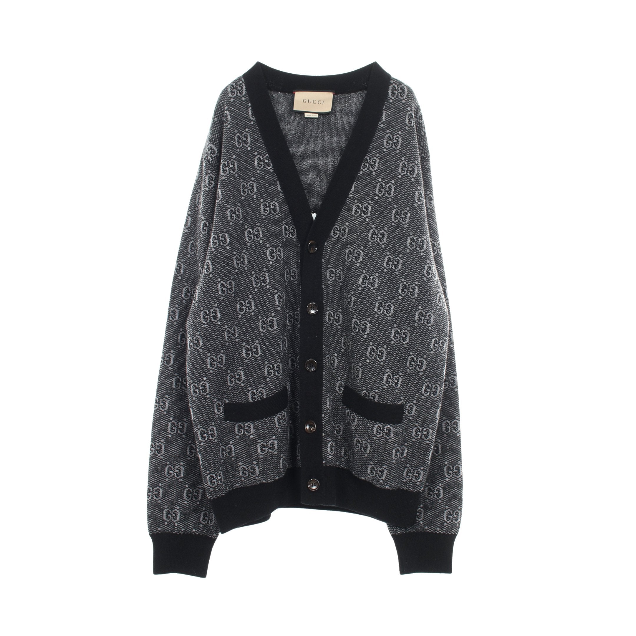 GGウール カーディガン Vネック ウール ダークグレー ブラック グッチ